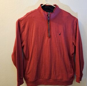 Nautica Sweater Men’s XXL Red Long Sleeve Fleece 1/4 Zip Pullover